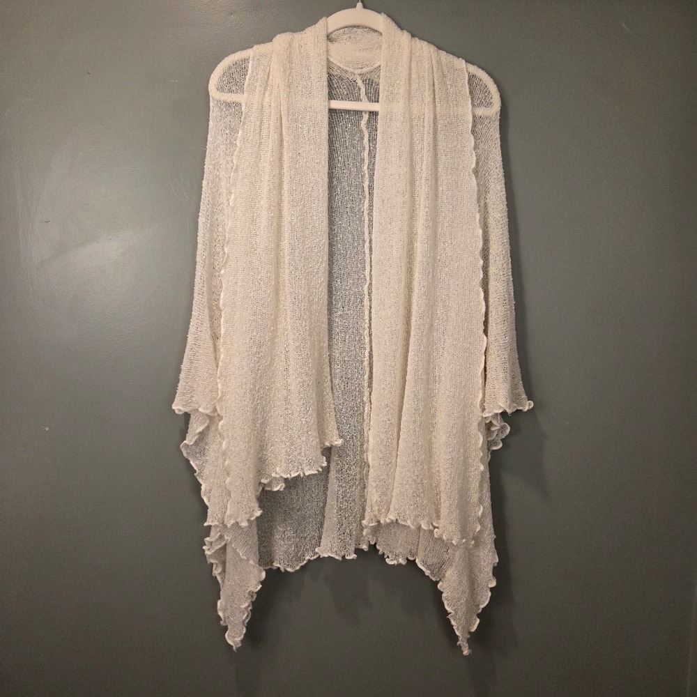 Women's Loose‎ Weave Shawl Open Front Waterfall Cardigan Cream Sheer One Size
